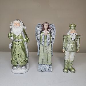 Green and Silver Holiday Figurine Set
